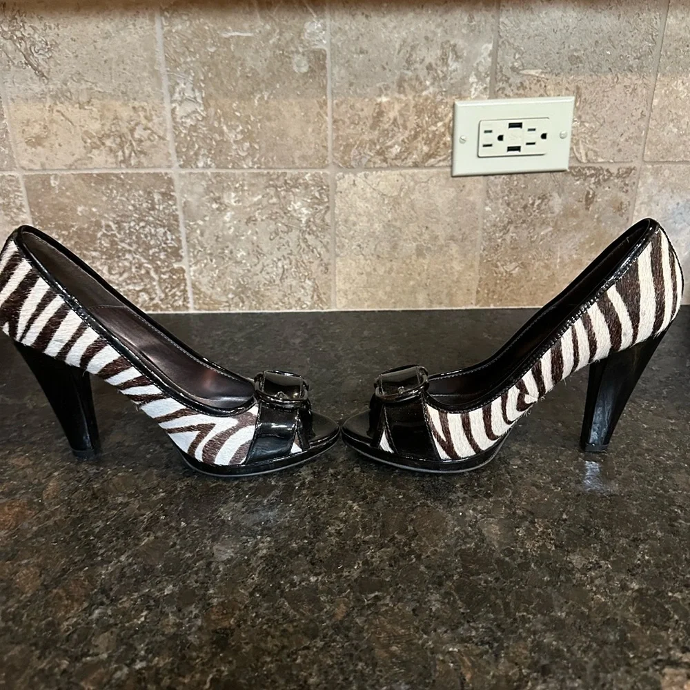 Isola Zebra Print Peep Toe Heels with Black Accents - Picture 5 of 6